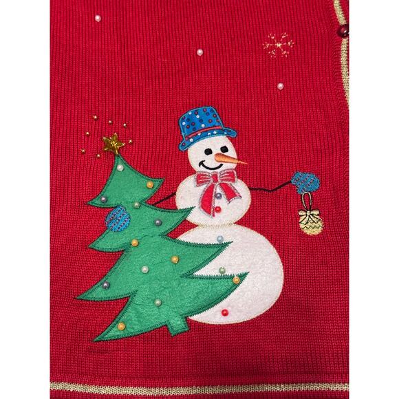 Ugly Christmas Sweater Vest Red Snowman Gold Pearls Plus Size 2X (20) - Picture 10 of 10